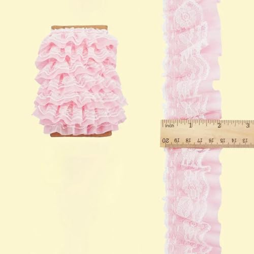 11 Yards Rosa Doppellagiger Plissee Chiffon Spitzenbesatz 5cm Breit 2-lagig Geraffter Rüschenbesatz Rand Tüllbesatz Stoffband-AECH06-08577-M 11 Yards Rosa Doppellagiger Plissee Chiffon Spitzenbesatz 5cm Breit 2-lagig Geraffter Rüschenbesatz Rand Tüllbesatz Stoffband-AECH06-08577-M von BSGUZ