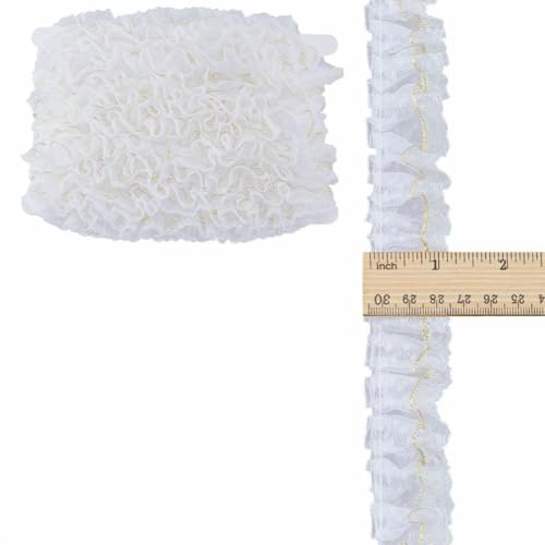 11 Yards Rosa Doppellagiger Plissee Chiffon Spitzenbesatz 5cm Breit 2-lagig Geraffter Rüschenbesatz Rand Tüllbesatz Stoffband-AECH06-14262-M von BSGUZ
