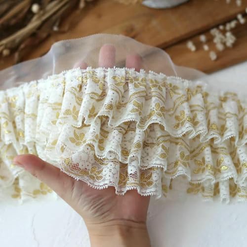 12 cm breiter, luxuriöser, dreilagiger, glitzernder, goldener, bestickter Netzstoff, 3D-Plissee-Spitzenrüschenbesatz, Brautkleider, Nähdekor – Standard 12 cm breiter, luxuriöser, dreilagiger, glitzernder, goldener, bestickter Netzstoff, 3D-Plissee-Spitzenrüschenbesatz, Brautkleider, Nähdekor – Standard von BSGUZ
