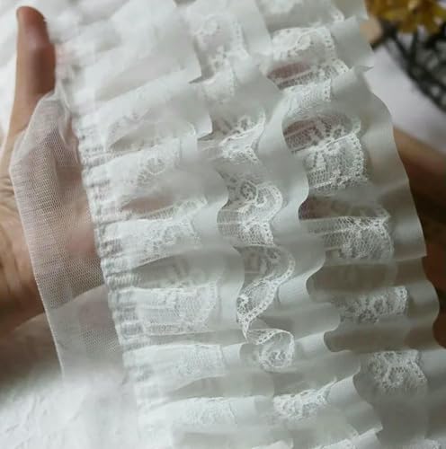 12 cm breiter, schwarzer, dreilagiger 3D-Plissee-Chiffon-Stoff mit bestickter Rüschenborte, DIY-Kleid, Bekleidung, Kragen, Nähdekor – M-5 Stück-M von BSGUZ