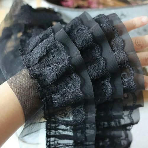 12 cm breiter, schwarzer, dreilagiger 3D-Plissee-Chiffon-Stoff mit bestickter Rüschenborte, DIY-Kleid, Bekleidungskragen, Nähdekor, Schwarz, M, 5 Stück, M 12 cm breiter, schwarzer, dreilagiger 3D-Plissee-Chiffon-Stoff mit bestickter Rüschenborte, DIY-Kleid, Bekleidungskragen, Nähdekor, Schwarz, M, 5 Stück, M von BSGUZ