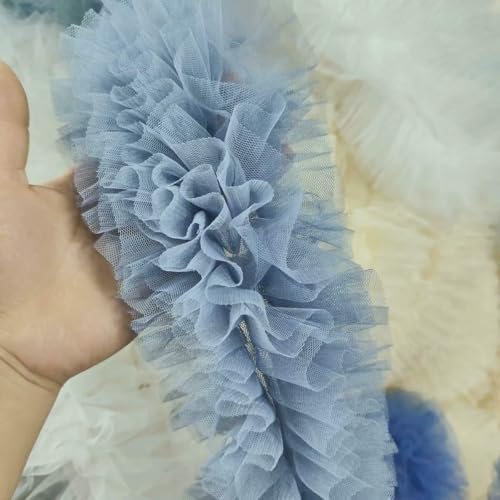 12 cm breites, weiß-rosa plissiertes, mehrschichtiges Netz-Spitzenstoffband, Saum für Hochzeitskleider, Kleidung, Vorhänge, DIY-Nähdekor, Blau von BSGUZ
