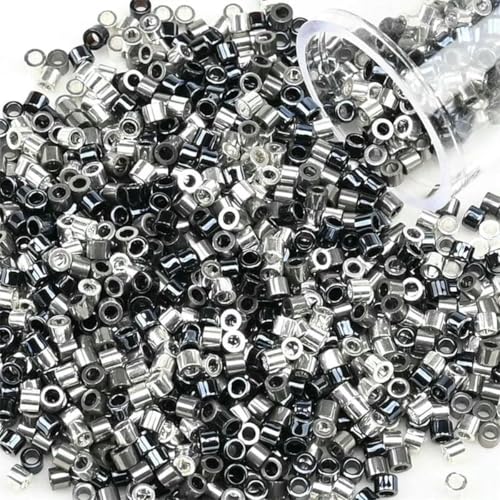 1200 Stück/Los einheitliche 2 mm metallische Rocailles-Perlen, gold-silberfarben, Glas-Rocailles-Perlen, Charms, DIY-Bastelzubehör für Schmuckherstellung, PZ738, 2 mm, 1200 Stück, Flasche von BSGUZ