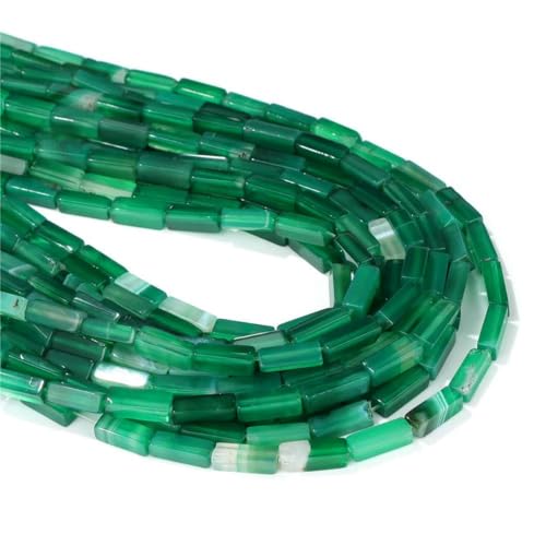 13 x 4,0 mm Naturstein-Röhrenperlen, Achate, Tigerauge, Imperial Spacer-Perlen, glatte, flache, rechteckige Röhrenperlen zur Schmuckherstellung, DIY-8, Grüne Achate, 4 x 13,0 mm, ca. von BSGUZ
