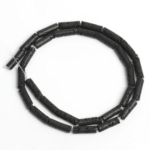13 x 4,0 mm Rohr Naturstein Vulkanische Lavaperle Schwarz Blau Säule Lose Abstandsperlen für Schmuckherstellung DIY Armband Halskette 15''-Schwarz von BSGUZ