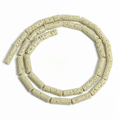 13 x 4,0 mm Rohr Naturstein Vulkanische Lavaperle Schwarz Blau Säule Lose Abstandsperlen für Schmuckherstellung DIY Armband Halskette 15''-hellgrün von BSGUZ