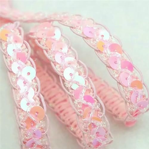 15 Yards 1 cm Gold/Silber Pailletten Spitze Wohnkultur Ethnische Tanzkostüme DIY Hochzeit Handarbeit Kunsthandwerk Heara Halsbekleidung Zubehör-AB Pink-15Y von BSGUZ