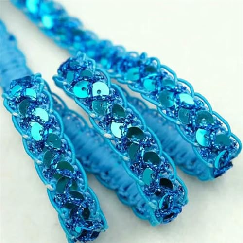 15 Yards 1 cm Gold/Silber Pailletten Spitze Wohnkultur Ethnische Tanzkostüme DIY Hochzeit Handarbeit Kunsthandwerk Heara Halsbekleidung Zubehör-Azurblau-15Y von BSGUZ