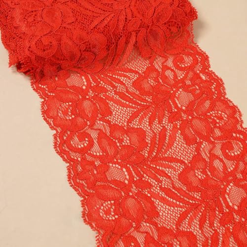 15 cm Breite, floraler Spitzenbesatz, handgefertigt, für Dessous, Kleider, Kleidung, Material zum Selbermachen, Bekleidung, Nähen und Stoff, Spitzenbänder, Rot, 1 Meter Länge von BSGUZ