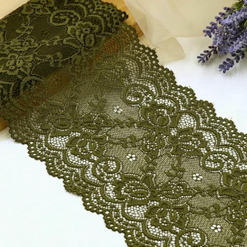 15 cm elastisches, ausgehöhltes, floral besticktes Spitzenband, DIY-Bekleidung, Nähstoff, Heimtextilien, Dekoration, weißes und schwarzes Spitzenband, Armeegrün, 15 cm von BSGUZ