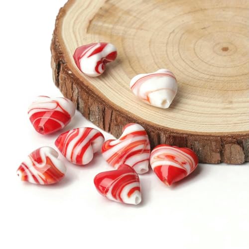 15 mm rosafarbene Bonbonstreifen-Glasperlen mit Liebesherz zum Basteln von Schmuck, DIY-Ohrring-Zubehör, Farbe 1–15 mm, 10 Stück von BSGUZ