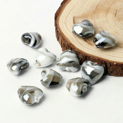 15 mm rosafarbene Bonbonstreifen-Glasperlen mit Liebesherz zum Basteln von Schmuck, DIY-Ohrring-Zubehör, Farbe 8–15 mm, 5 Stück von BSGUZ