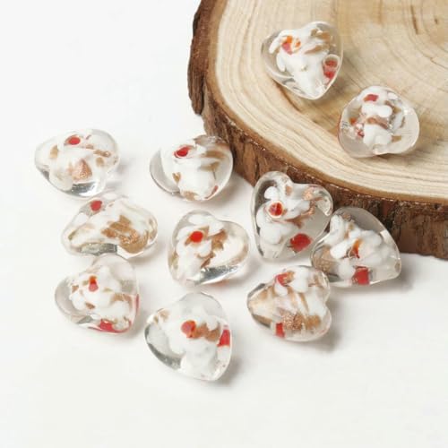 15 mm rosafarbene Bonbonstreifen-Glasperlen mit Liebesherz zum Basteln von Schmuck, DIY-Ohrring-Zubehör, Farbe: 14–15 mm, 10 Stück von BSGUZ