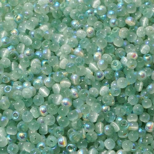 150 Katzenaugen-Glasperlen 4,0 mm (blau, rosa, gelb, grün) für die DIY-Schmuckherstellung, Halskettenbasteln, Perlen-Emb-03BGN-4,0 mm von BSGUZ
