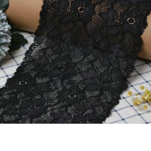 16 cm Hohles Blumenstickerei-Spitzenband DIY Hochzeit Damenkleid Heimtextilien Vorhang Dekoration Schwarzes elastisches Spitzenband-Schwarz-1 Meter Länge von BSGUZ
