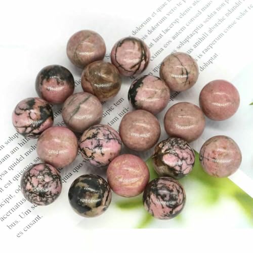 16 mm Mini-Kristallkugel, Naturstein, Kugel, Heimdekoration, Taschen-Edelstein, Reiki-Heilung, Quarz, Amethyst, runde Perle, Mineralprobe, Rosa, Schwarz, Rhodonit, 50 Stück von BSGUZ