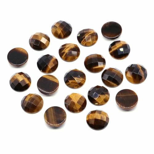 16 mm facettierte runde Cabochon-Perlen mit flacher Rückseite, Natursteine, Kristall-Kamee-Abstandshalter für die Schmuckherstellung, DIY-Halsketten, Anhänger, Ringe, Tigerauge, 20 Stück von BSGUZ
