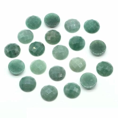 16 mm facettierte runde Cabochon-Perlen mit flacher Rückseite, Natursteine, Kristall-Kamee-Abstandshalter für die Schmuckherstellung, DIY-Halsketten, Anhänger, Ringe – Grüner Aventurin – 20 Stück von BSGUZ