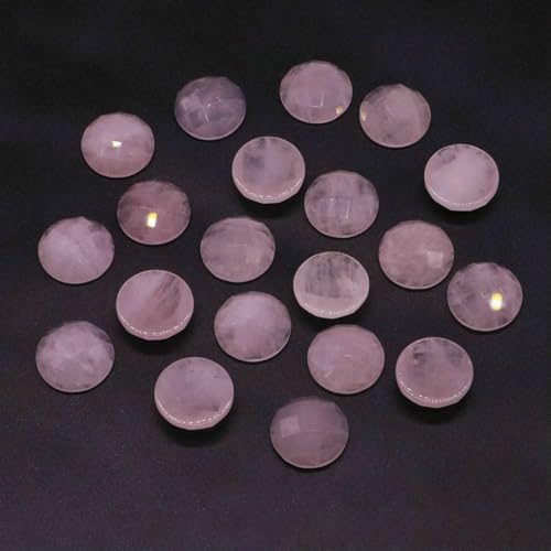 16 mm facettierte runde Cabochon-Perlen mit flacher Rückseite, Natursteine, Kristall-Kamee-Abstandshalter für die Schmuckherstellung, DIY-Halsketten, Anhänger, Ringe – Rosenquarz A – 10 Stück von BSGUZ