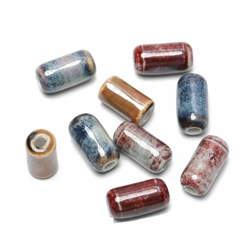 17 x 9 mm zylindrische Röhre, Blumenglasur, Keramikperlen, DIY, handgefertigte Porzellanperlen in Fassform für die Schmuckherstellung, Zubehör, 10 Stück, gemischt, 10 Stück von BSGUZ