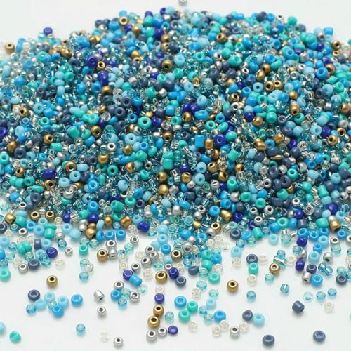 18 g, gemischte Größe, 1,5–4,0 mm, Kristall-Rocailles-Perlen, rund, einfarbig, lose Abstandshalter aus Glas für modische DIY-Armbänder und Schmuck, Himmelblau von BSGUZ