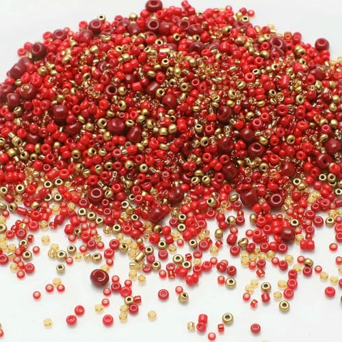 18 g gemischte Größe 1,5–4,0 mm Kristall-Rocailles-Perlen, rund, einfarbig, lose Abstandshalter-Glasperlen für modische DIY-Armbänder und Schmuck, Rot von BSGUZ