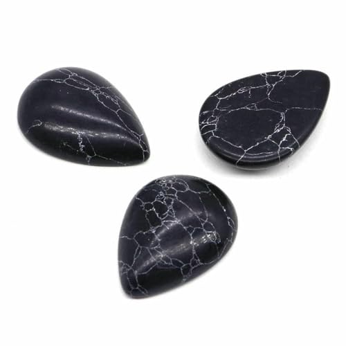18 x 25 mm, Wassertropfenform, lose Perlen, natürlicher Kristallstein, flache Rückseite, Kamee-Abstandshalter für Schmuckherstellung, DIY-Anhänger, Halskette – Schwarz-Türkis – 20 Stück von BSGUZ
