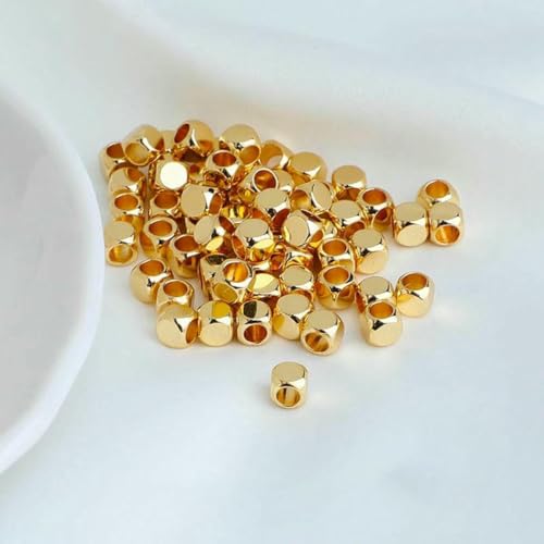 2/3/4,0 mm Hohlwürfelperlen, 18 Karat vergoldete Messing-Abstandsperlen, Trenner für Perlen, DIY-Schmuckherstellungszubehör, Großhandel, 18 Karat vergoldet, 3 mm, 50 Stück von BSGUZ