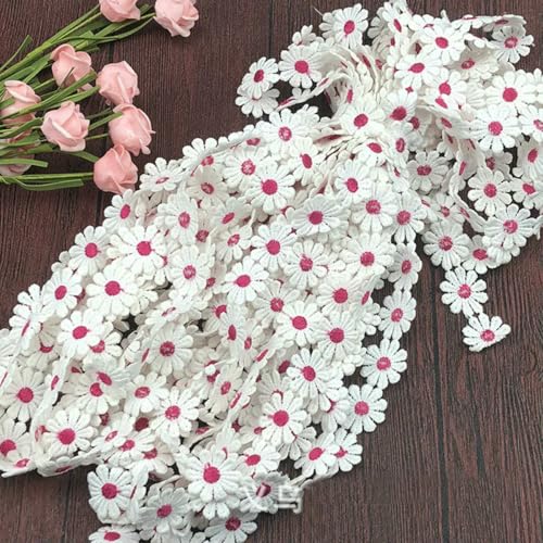 2,3 cm breiter, wunderschöner bestickter Spitzenstoff mit 3D-Blumen, Spitzenband, Kleiderkragen, Hüte, Kopfbedeckungen, Nähbesatz, Dekor – Spitze, rosarot, 3 Yard von BSGUZ