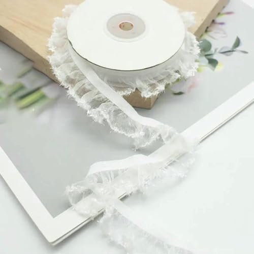 2/5/10 Meter elastisches Spitzenband mit Rüschen, transparenter Chiffonbesatz, Spitzenstoffband zum Nähen von DIY-Bekleidung, handgefertigten Accessoires, 2 cm, Typ A, Weiß, 2 Yard von BSGUZ