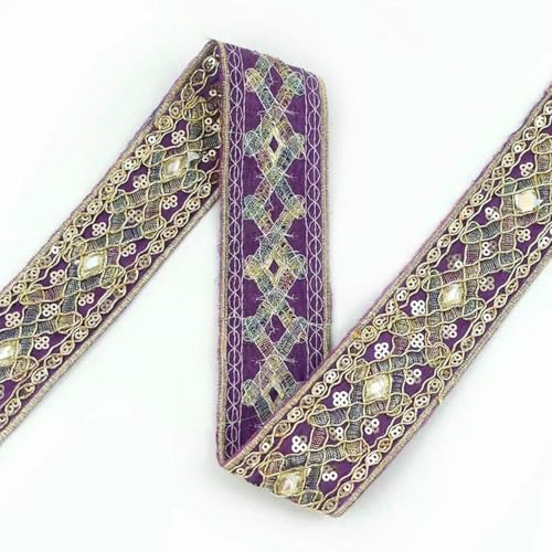 2/5 Yards 43,0 mm Pailletten-Spitzenbesatz, ethnisches Stickband, handgefertigt, Kleiderdekor, Gurtband, Stoff, DIY-Kleidung, Nähzubehör, Lila, 5 Yards 2/5 Yards 43,0 mm Pailletten-Spitzenbesatz, ethnisches Stickband, handgefertigt, Kleiderdekor, Gurtband, Stoff, DIY-Kleidung, Nähzubehör, Lila, 5 Yards von BSGUZ