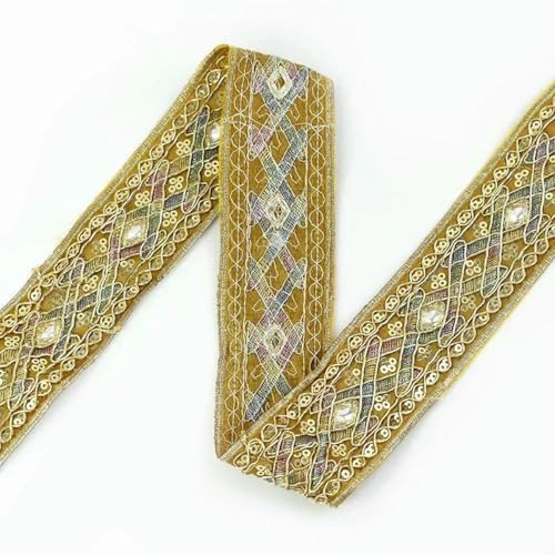 2/5 Yards 43,0 mm Pailletten-Spitzenbesatz, ethnisches Stickband, handgefertigtes Kleiderdekor, Gurtband, Stoff, DIY-Kleidung, Nähzubehör, Gelb, 2 Yards von BSGUZ