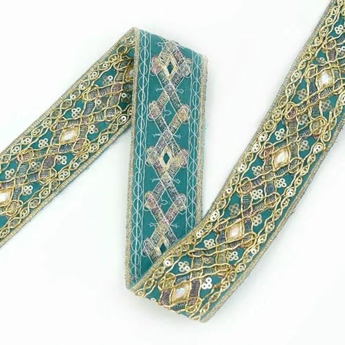 2/5 Yards 43,0 mm Pailletten-Spitzenbesatz, ethnisches Stickband, handgefertigtes Kleiderdekor, Gurtband, Stoff, DIY-Kleidung, Nähzubehör, Hellgrün, 5 Yards von BSGUZ