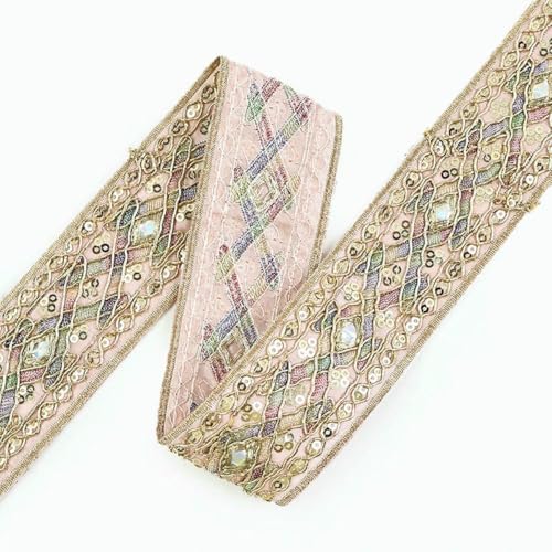 2/5 Yards 43,0 mm Pailletten-Spitzenbesatz, ethnisches Stickband, handgefertigtes Kleiderdekor, Gurtband, Stoff, DIY-Kleidung, Nähzubehör, Pink, 2 Yards von BSGUZ