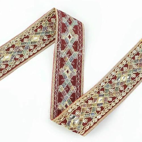 2/5 Yards 43,0 mm Pailletten-Spitzenbesatz, ethnisches Stickband, handgefertigtes Kleiderdekor, Gurtband, Stoff, DIY-Kleidung, Nähzubehör, Rot, 5 Yards 2/5 Yards 43,0 mm Pailletten-Spitzenbesatz, ethnisches Stickband, handgefertigtes Kleiderdekor, Gurtband, Stoff, DIY-Kleidung, Nähzubehör, Rot, 5 Yards von BSGUZ