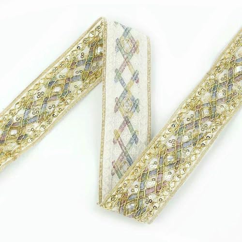 2/5 Yards 43,0 mm Pailletten-Spitzenbesatz, ethnisches Stickband, handgefertigtes Kleiderdekor, Gurtband, Stoff, DIY-Kleidung, Nähzubehör, Weiß, 5 Yards 2/5 Yards 43,0 mm Pailletten-Spitzenbesatz, ethnisches Stickband, handgefertigtes Kleiderdekor, Gurtband, Stoff, DIY-Kleidung, Nähzubehör, Weiß, 5 Yards von BSGUZ