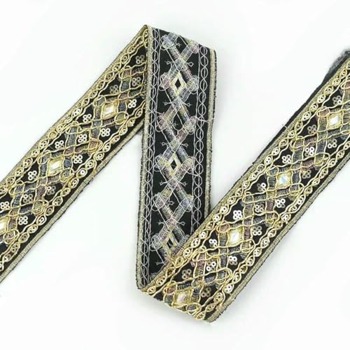 2/5 Yards ethnischer Spitzenbesatz, 43,0 mm, Pailletten, Stickband zum Nähen von Kleidungsstücken, Dekoration, Gurtband, Besätze, Zubehör, Schwarz, 2 Yards 2/5 Yards ethnischer Spitzenbesatz, 43,0 mm, Pailletten, Stickband zum Nähen von Kleidungsstücken, Dekoration, Gurtband, Besätze, Zubehör, Schwarz, 2 Yards von BSGUZ
