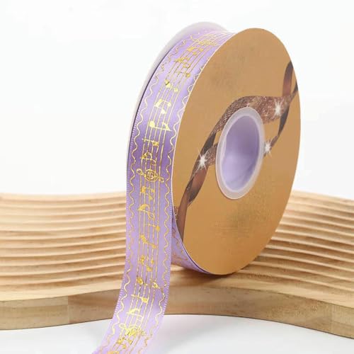 2,5 cm Breite, 48/96/144 Yards, Satinbänder, goldmetallische Musiknote, Barto-Abzeichen, DIY-Bastelarbeiten, handgefertigte Blumen für Stirnbandbänder, Flieder, 144 Yards (3 Rollen), 2,5 cm von BSGUZ