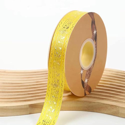 2,5 cm Breite, 48/96/144 Yards, Satinbänder, goldmetallische Musiknote, Barto-Abzeichen, DIY-Bastelarbeiten, handgefertigte Blumen für Stirnbandbänder, Gelb, 144Y (3 Rollen), 2,5 cm von BSGUZ