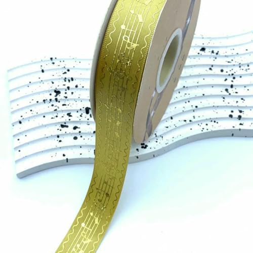 2,5 cm Breite, 48/96/144 Yards, Satinbänder, goldmetallische Musiknote, Barto-Abzeichen, DIY-Bastelarbeiten, handgefertigte Blumen für Stirnbandbänder, Gold, 144 Yards (3 Rollen), 2,5 cm von BSGUZ