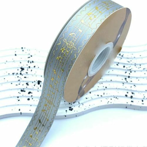 2,5 cm Breite, 48/96/144 Yards, Satinbänder, goldmetallische Musiknote, Barto-Abzeichen, DIY-Bastelarbeiten, handgefertigte Blumen für Stirnbandbänder, Grau, 144Y (3 Rollen), 2,5 cm von BSGUZ