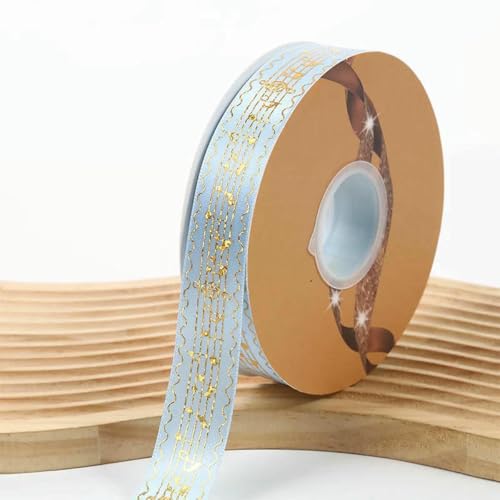 2,5 cm Breite, 48/96/144 Yards, Satinbänder, goldmetallische Musiknote, Barto-Abzeichen, DIY-Bastelarbeiten, handgefertigte Blumen für Stirnbandbänder, Hellblau, 144Y (3 Rollen), 2,5 cm von BSGUZ