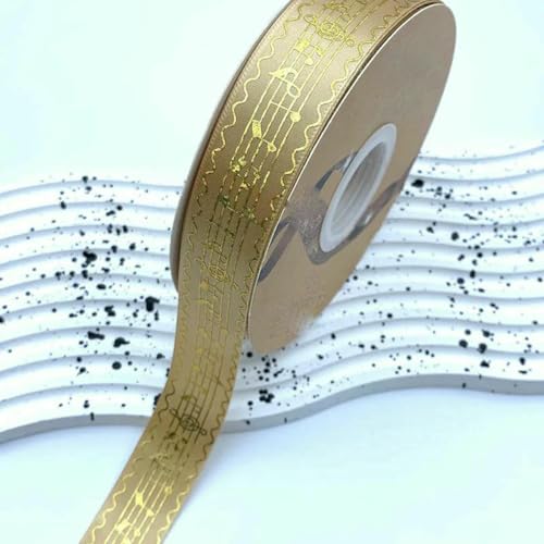 2,5 cm Breite, 48/96/144 Yards, Satinbänder, goldmetallische Musiknote, Barto-Abzeichen, DIY-Bastelarbeiten, handgefertigte Blumen für Stirnbandbänder, Hellbraun, 144Y (3 Rollen), 2,5 cm von BSGUZ