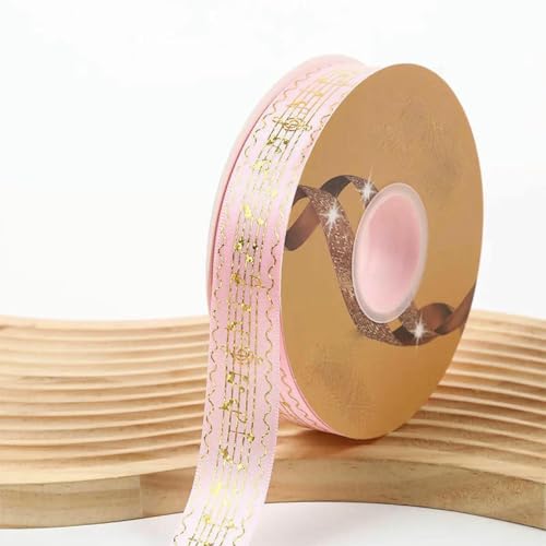2,5 cm Breite, 48/96/144 Yards, Satinbänder, goldmetallische Musiknote, Barto-Abzeichen, DIY-Bastelarbeiten, handgefertigte Blumen für Stirnbandbänder, Hellrosa, 96 Yards (2 Rollen), 2,5 cm von BSGUZ