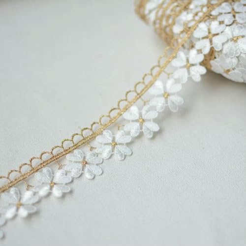 2–20 Yards, 3,5 cm breit, goldener, gewellter Rand, weißer Blumenstoff, DIY-Hochzeit, fluoreszierender Goldfaden, Stickerei, Spitzenzubehör, Besatz, 5 Yards 2–20 Yards, 3,5 cm breit, goldener, gewellter Rand, weißer Blumenstoff, DIY-Hochzeit, fluoreszierender Goldfaden, Stickerei, Spitzenzubehör, Besatz, 5 Yards von BSGUZ