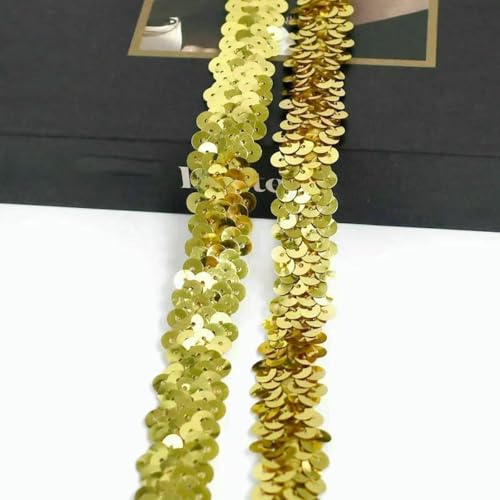 2–20 m, 2 cm, Pailletten-Spitzenstoff, elastisches Band für Tanzkleid, Dekoration, Spitzenbesätze, Stretchband, Kleidungsbesatz, Band, DIY-Zubehör, Gold, 2 cm, 20 Meter von BSGUZ