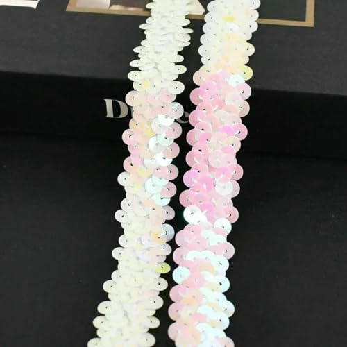 2–20 m, 2 cm, Pailletten-Spitzenstoff, elastisches Band für Tanzkleid, Dekoration, Spitzenbesätze, Stretchband, Kleidungsbesatz, Band, DIY-Zubehör, farbig, weiß, 2 cm, 10 Meter von BSGUZ