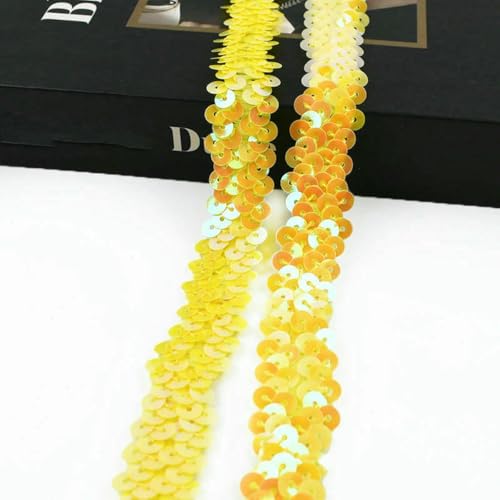 2–20 m, 2 cm, Pailletten-Spitzenstoff, elastisches Band für Tanzkleider, Dekoration, Spitzenbesätze, Stretchband, Kleidungsbesatz, Band, DIY-Zubehör, Gelb, 2 cm, 10 Meter von BSGUZ