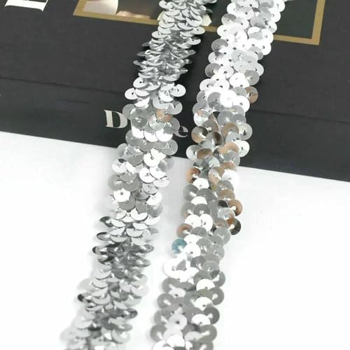 2–20 m, 2 cm, Pailletten-Spitzenstoff, elastisches Band für Tanzkleider, Dekoration, Spitzenbesätze, Stretchband, Kleidungsbesatz, Band, DIY-Zubehör, Silber, 2 cm, 20 Meter von BSGUZ