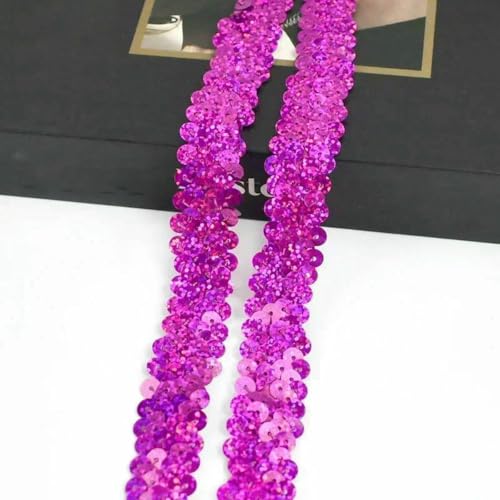 2–20 m, 2 cm, Pailletten-Spitzenstoff, elastisches Band für Tanzkleider, Dekoration, Spitzenbesätze, Stretchband, Kleidungsbesatz, Band, DIY-Zubehör – Laserrosenrot – 2 cm – 10 Meter von BSGUZ